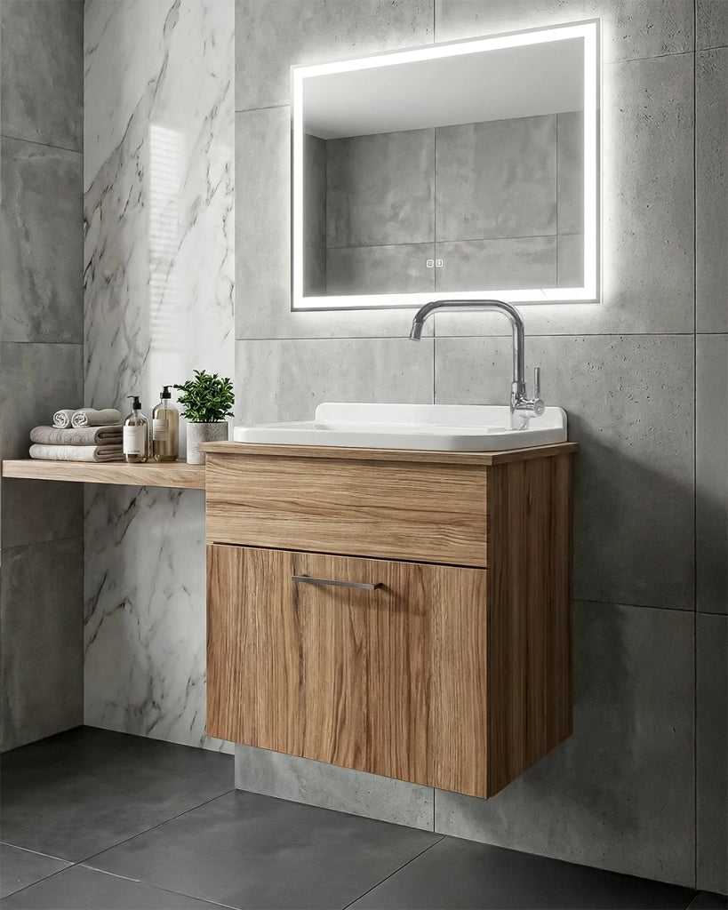 Mobile Lavatoio sospeso Nobilitato Rovere con 1 sportello e lavabo in resina lavanderia bagno Tipo Struttura: 1 Cassettone