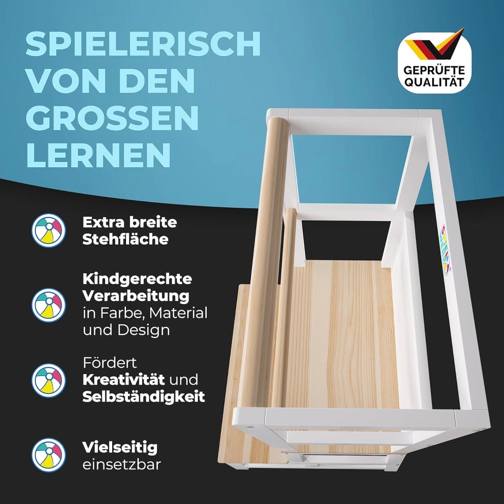 Spielwerk Torre Montessoriana Apprendimento per Bambini in Legno con Lavagna Sgabello Torretta Montessori Didattica Learning Tower 50 x 51 x 93 cm a partire da 2 anni