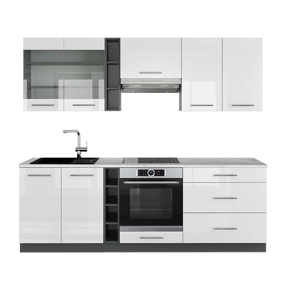 Cucina componibile Fame-Line Bianco lucido/Antracite 235 cm, PL Marmo Vicco