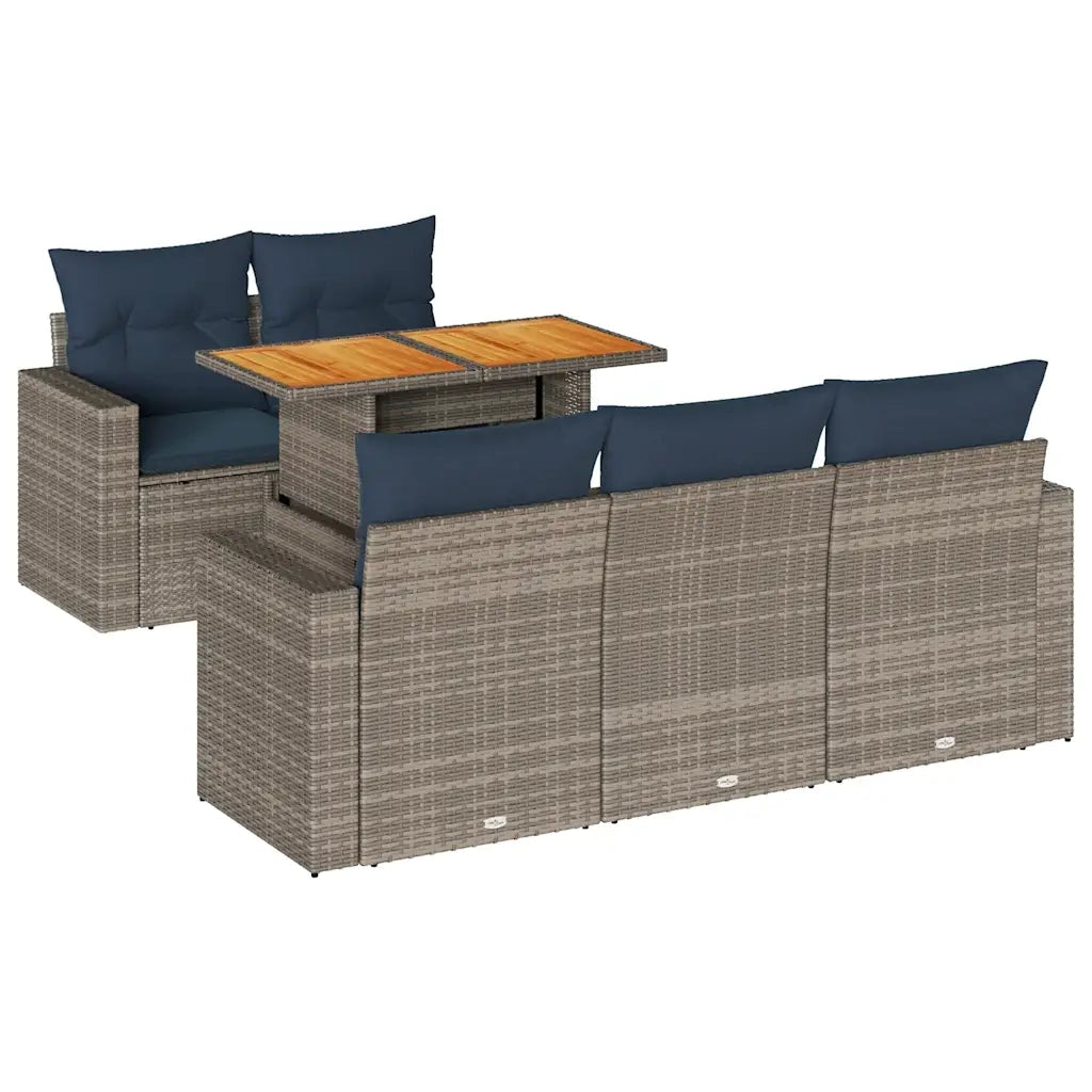 Set Divano da Giardino 6 pz con Cuscini Grigio in Polyrattan 3326994