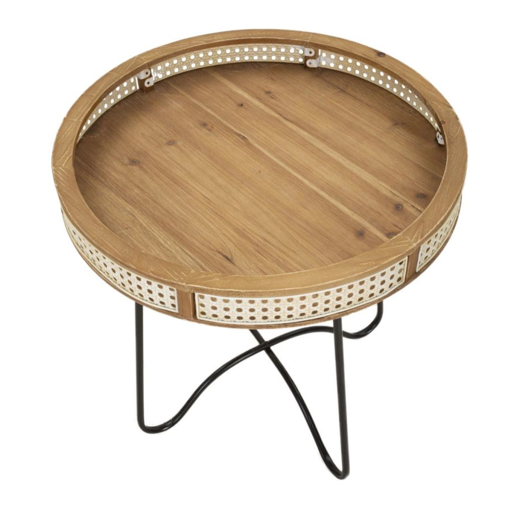 Tavolino rotondo Fuji in rattan e ferro nero — Ø 60 cm