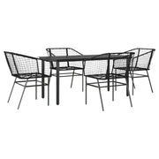 Set Mobili da Pranzo per Giardino 5 pz | Set Salotto da Giardino Nero Polyrattan Vetro