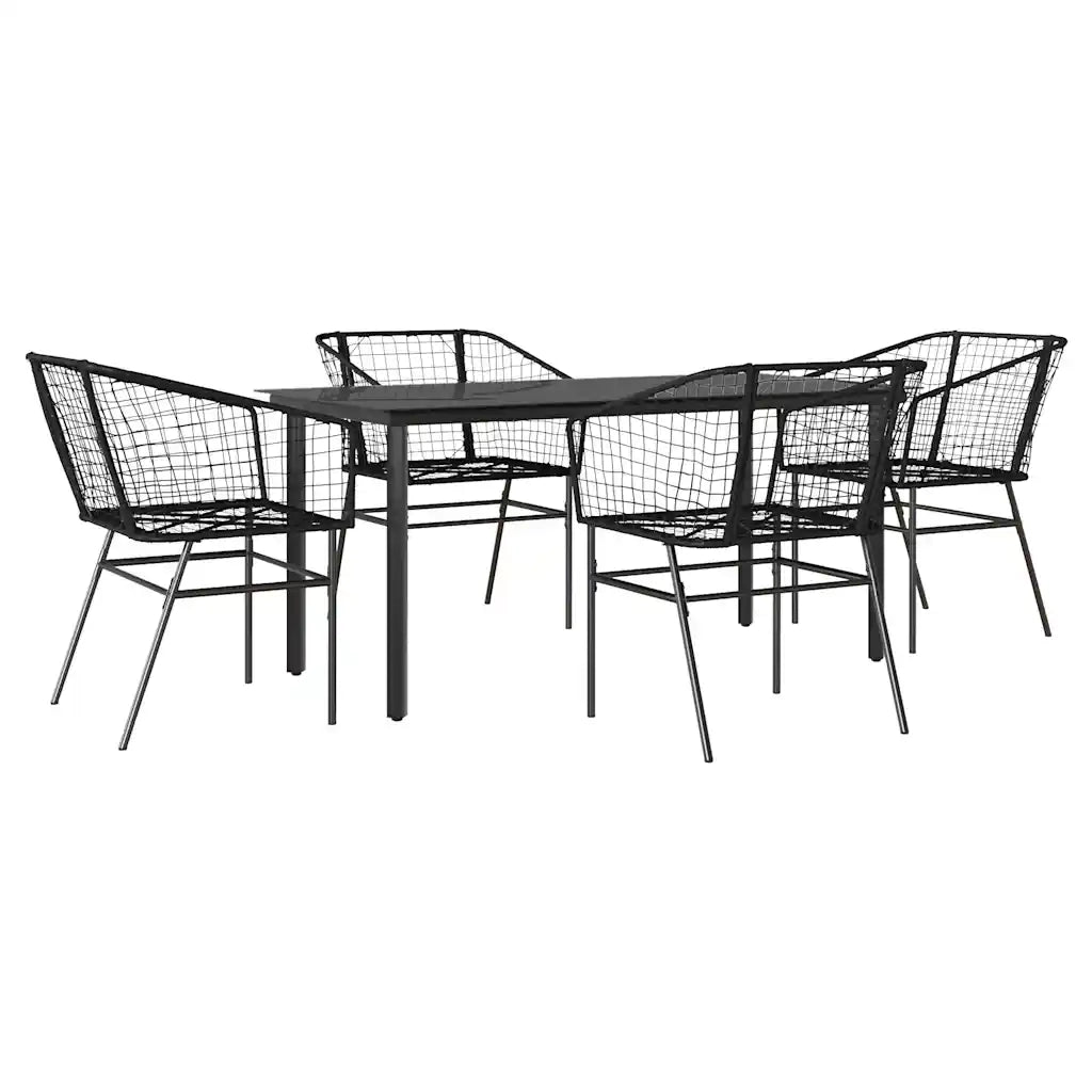 Set Mobili da Pranzo per Giardino 5 pz | Set Salotto da Giardino Nero Polyrattan Vetro