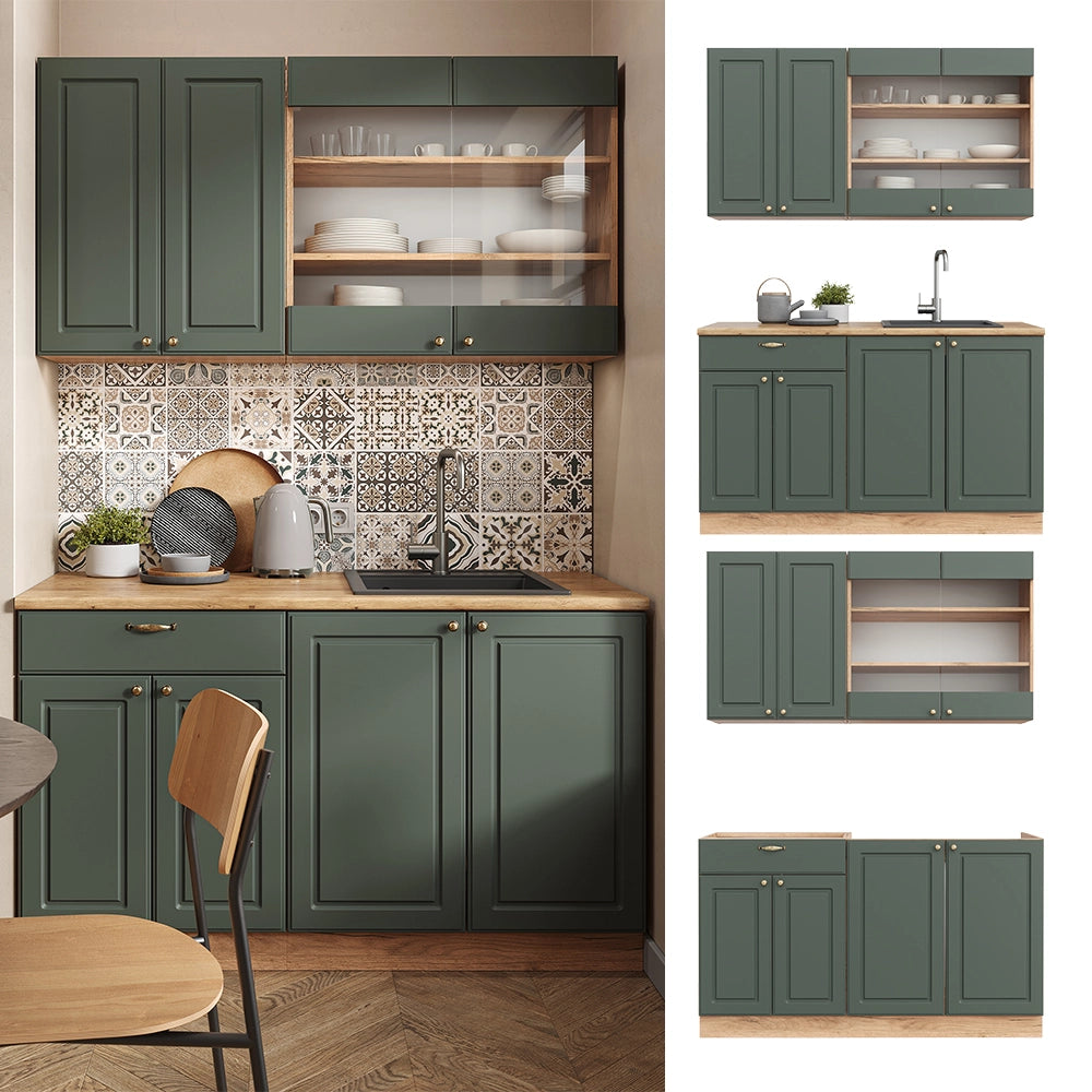 Cucina completa Fame-Line Verde-oro rustico/Rovere dorato 140 cm, PL Rovere Vicco