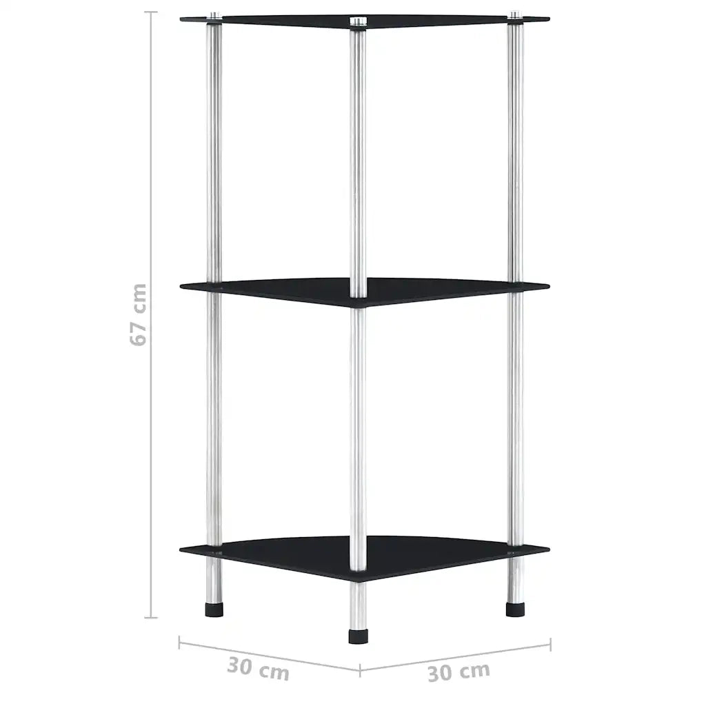 Scaffale a 3 Livelli Nero 30x30x67 cm in Vetro Temperato CFW9596937