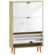 Scarpiera Slim Moderna con 3 Cassetti Ribaltabili per 24 Paia di Scarpe, 80x24x127 cm, Bianco