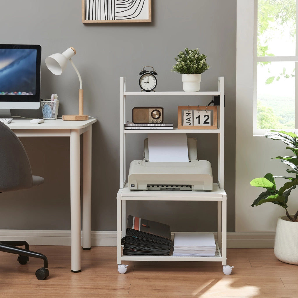 Carrello Porta Stampante per Ufficio Svanaldsvipp 100 x 55 x 38 cm - Bianco [en.casa]