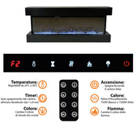 Camino Elettrico da Parete o Incasso Alaro Plus 127x18x52 cm Effetto Fiamma Telecomando in MDF Nero