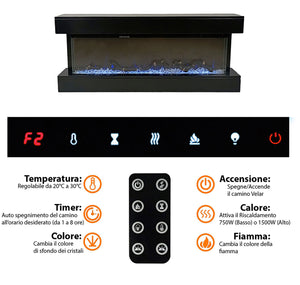 Camino Elettrico da Parete o Incasso Alaro Plus 127x18x52 cm Effetto Fiamma Telecomando in MDF Nero