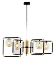 Lampadario moderno nero oro vetro ambra 5xG9 Jupiter