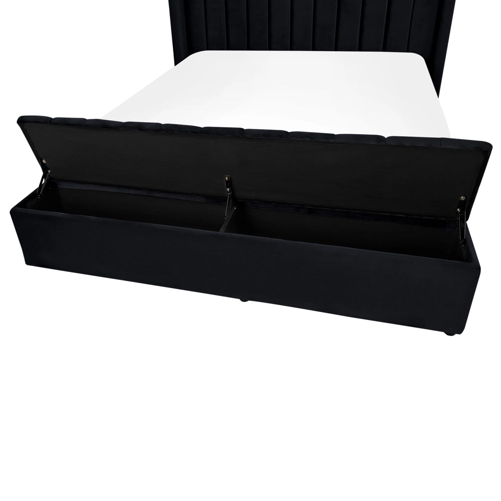 Letto matrimoniale ad acqua in velluto nero con cassapanca 140 x 200 cm moderno glam morbido materasso camera da letto