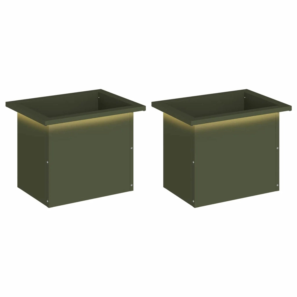 Fioriera da giardino con LED 2 pz Verde Oliva 30 x 40 x 30 cm 8008077