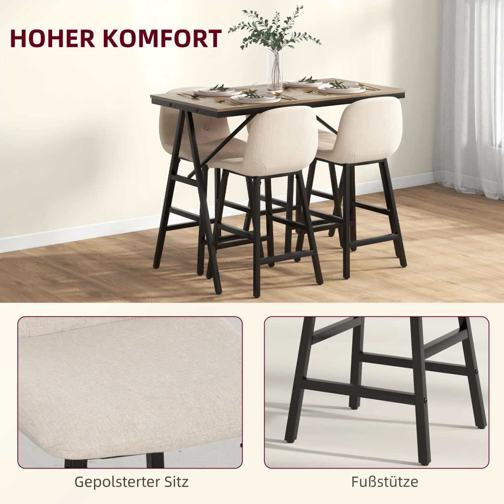 Set da pranzo 5 pezzi ¨C zephmum ¨C tavolo rettangolare e 4 sedie imbottite, tessuto beige