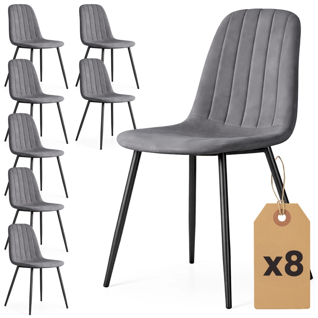 Set di 8 Sedie in velluto trapuntate LUMO Grafite Scuro gambe nere