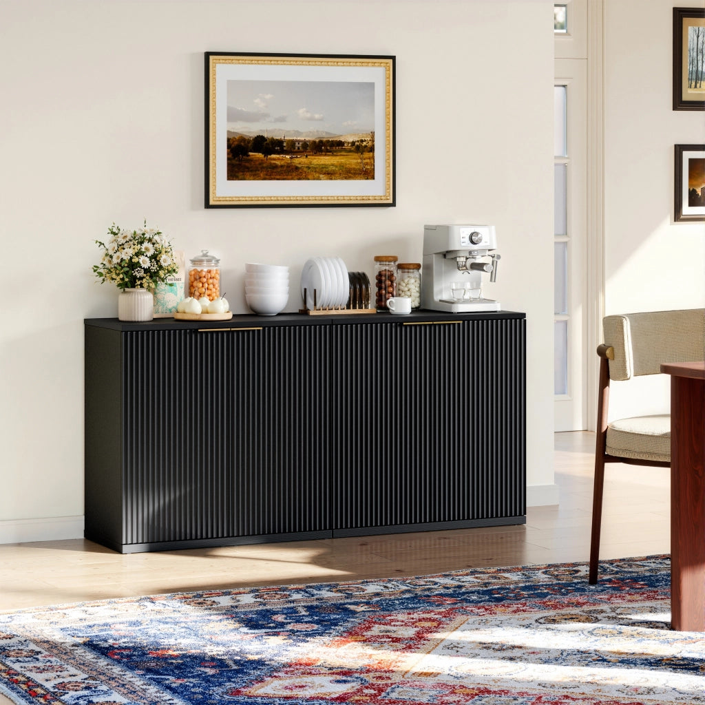 Credenza a 2 ante con ripiani e vano aperto; per soggiorno; in MDF; 80×40×80 cm; nera