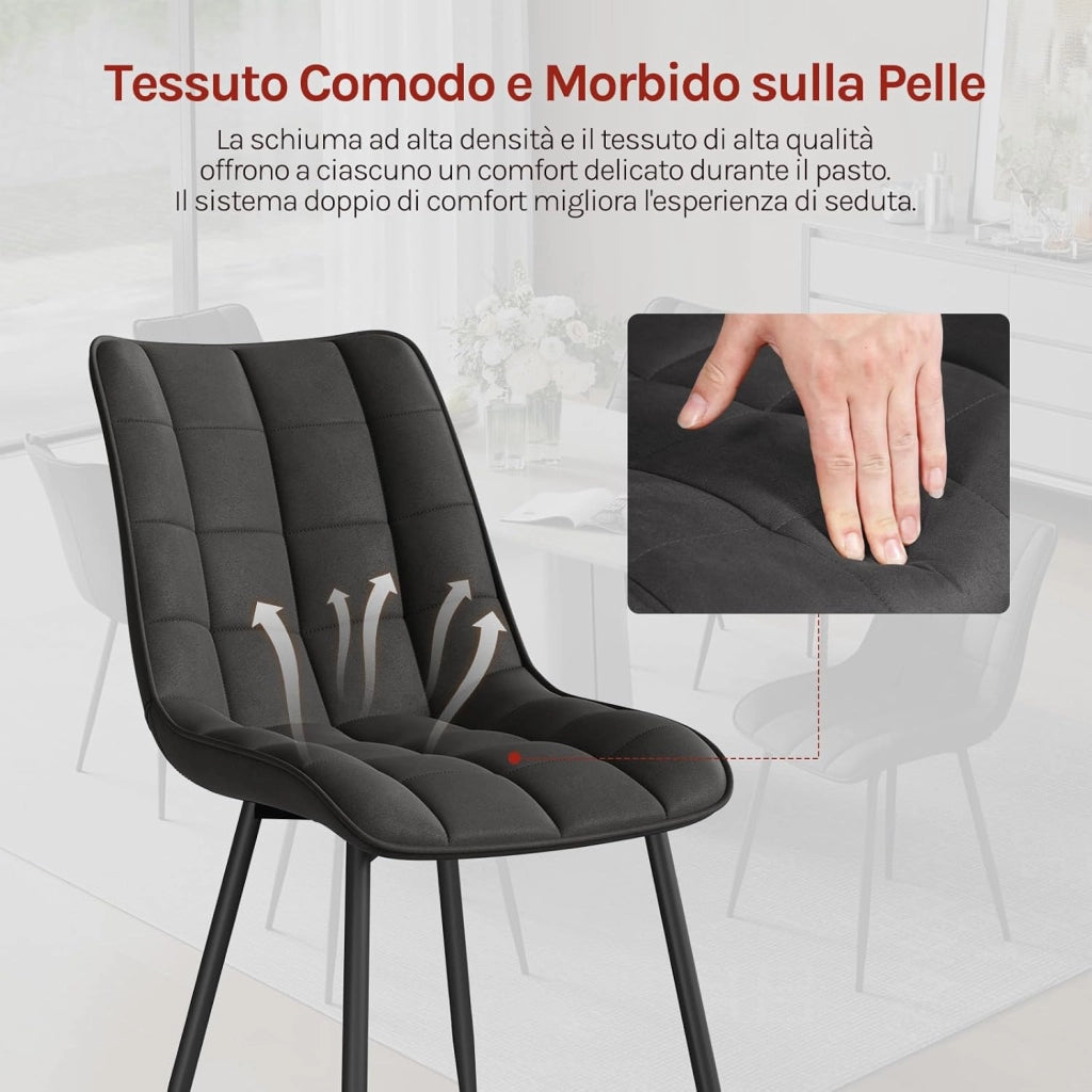 Sedie da Pranzo con Schienale senza Braccioli Sgabello in Tessuto per Cucina Antracite BH247an-2