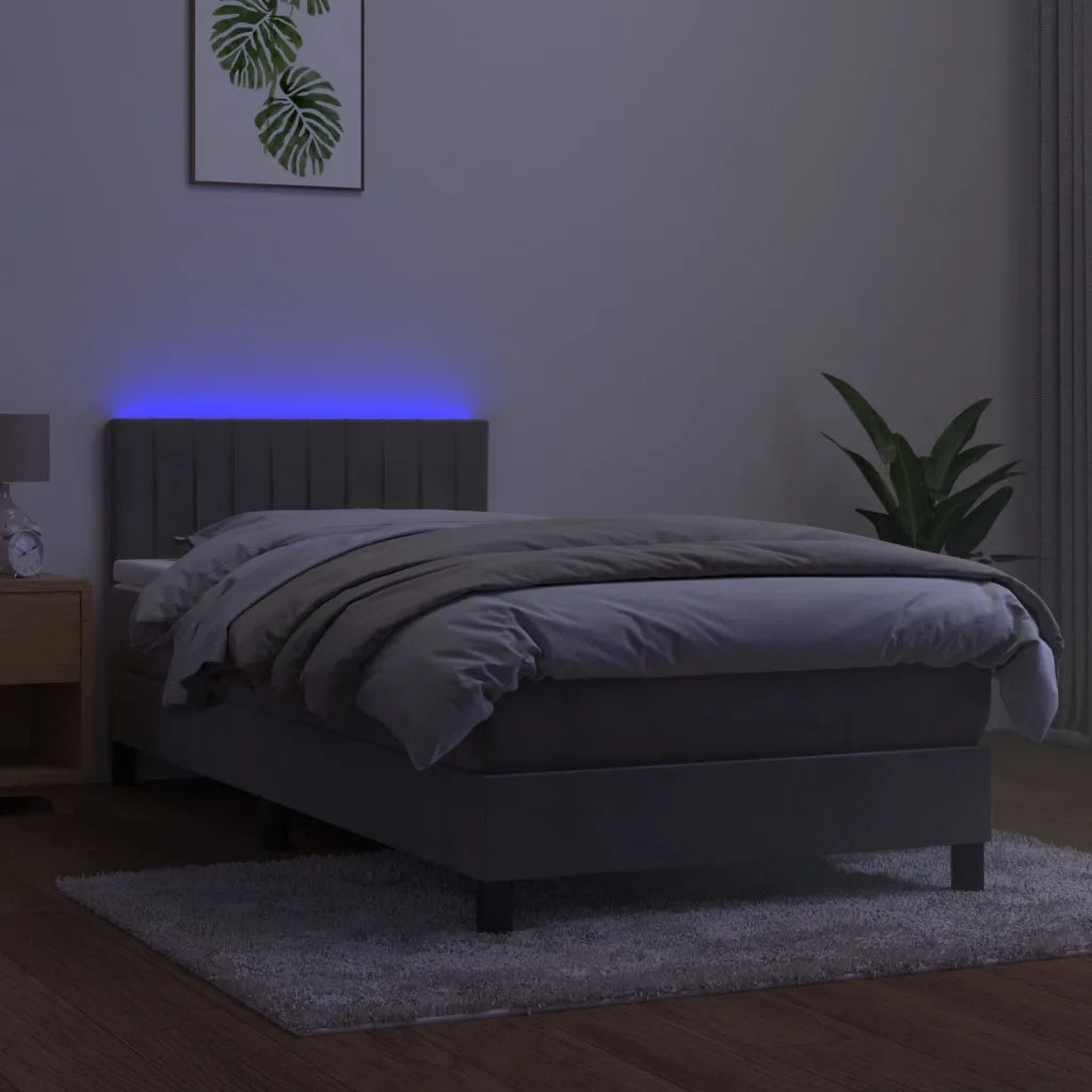 Letto a Molle Materasso e LED Grigio Chiaro 90x200 cm Velluto cod mxl 59394