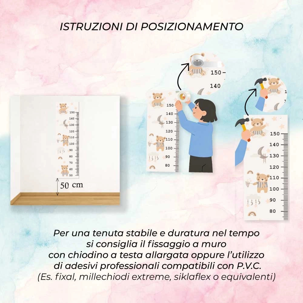 Metro Parete Misura Crescita Bambini in PVC 36x120 Cm Righello Grafico Altezza Muro Bimbi DIS_I