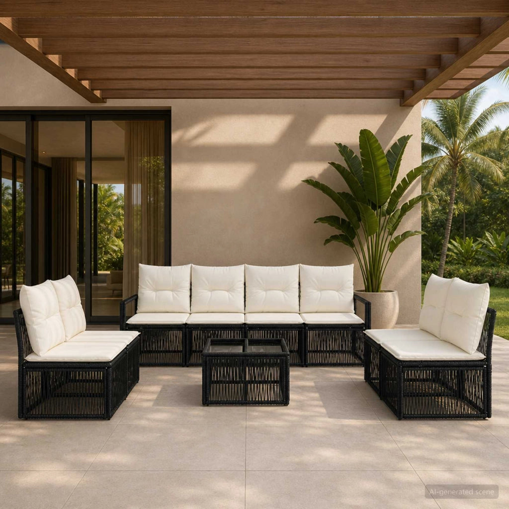 Set Divano da Giardino 9 pz Nero polyrattan 3435688
