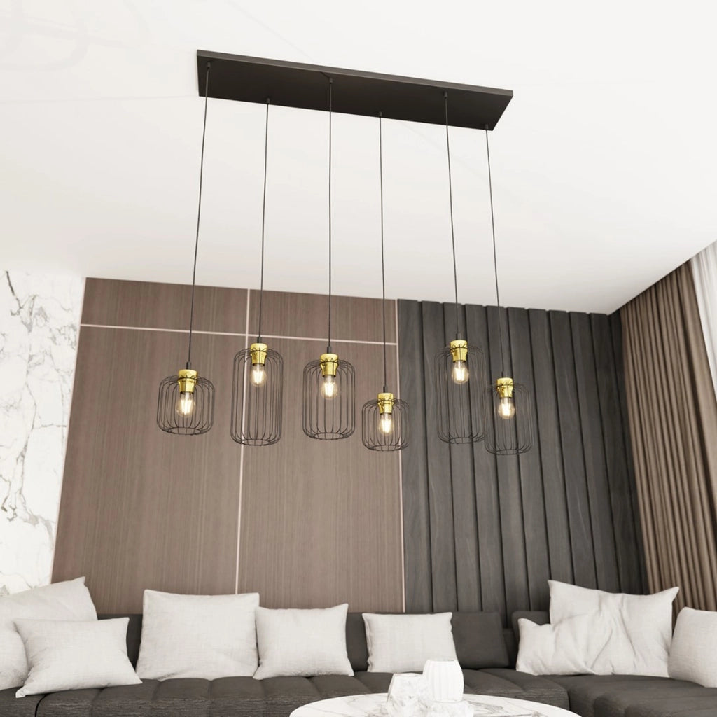 Lampada a sospensione VANDER in acciaio nero e oro