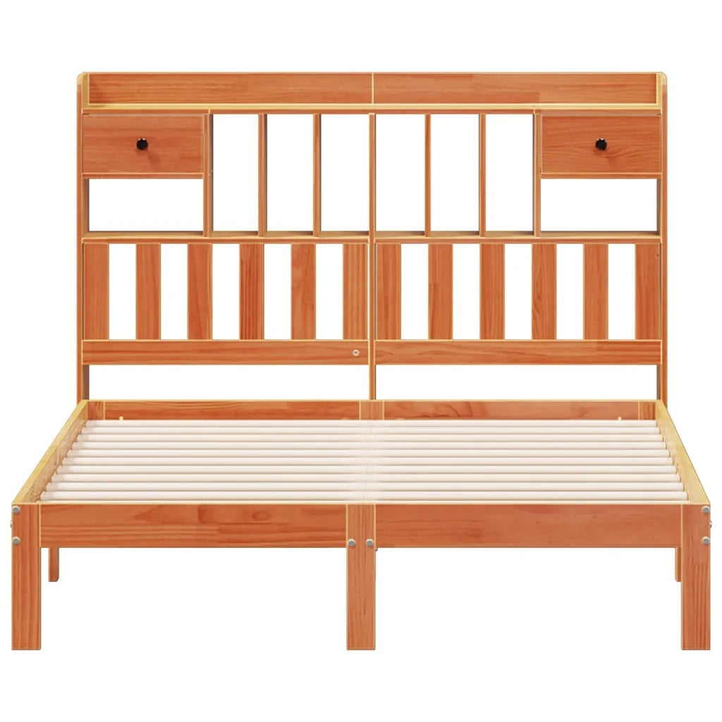 Letto Libreria senza Materasso Marrone Cera 140x200 cm in Pino
