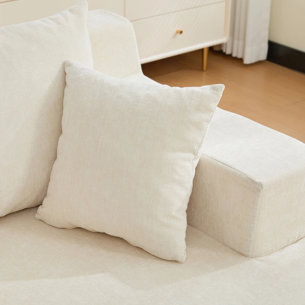 Divano con chaise longue in ciniglia beige