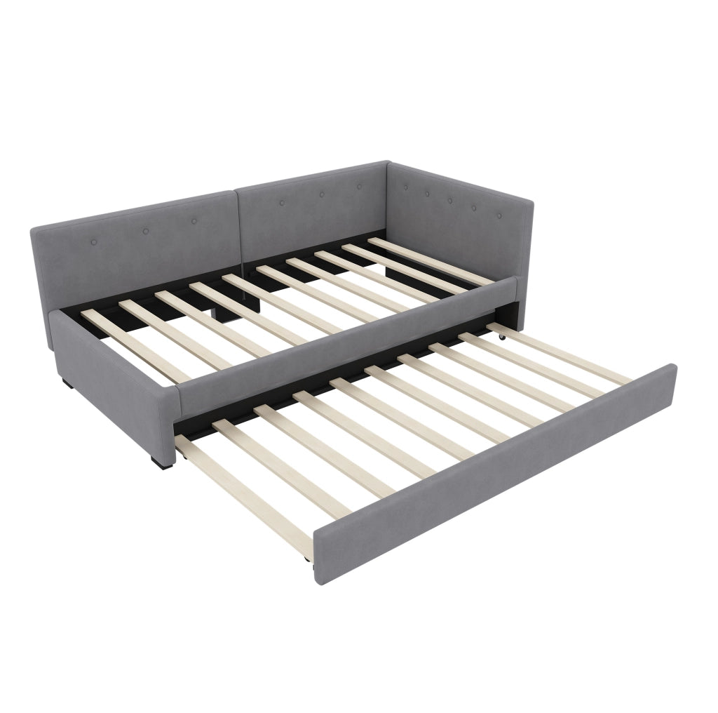 Letto singolo 90x200 cm con letto estraibile; velluto grigio