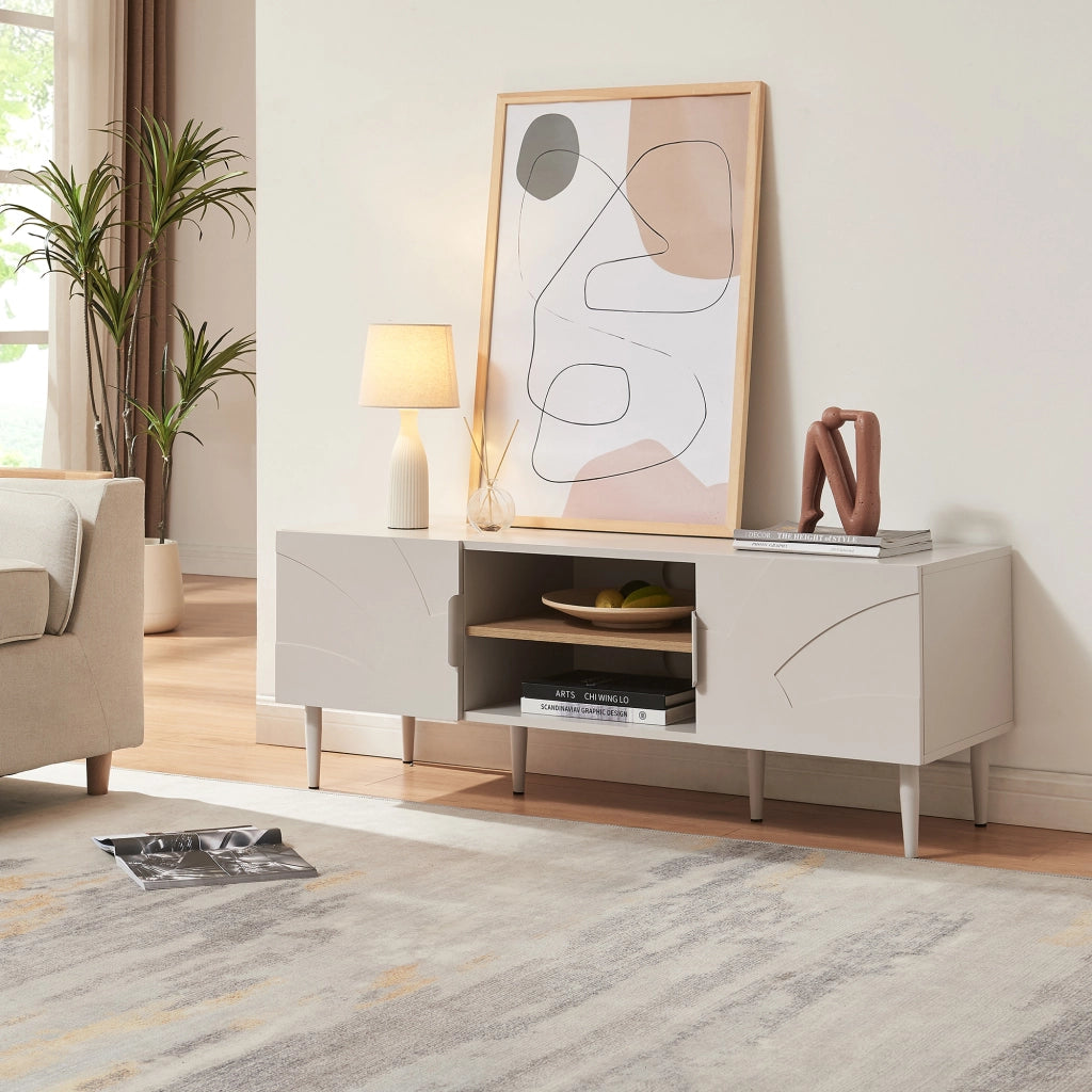 Mobile TV Starvili con Ante e Scomparti Aperti 120x40x45 cm Beige [en.casa]