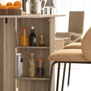 Tavolo Pieghevole con 2 Ribalte per 6 Persone con Ripiani e Rotelle Integrate  Legno Naturale