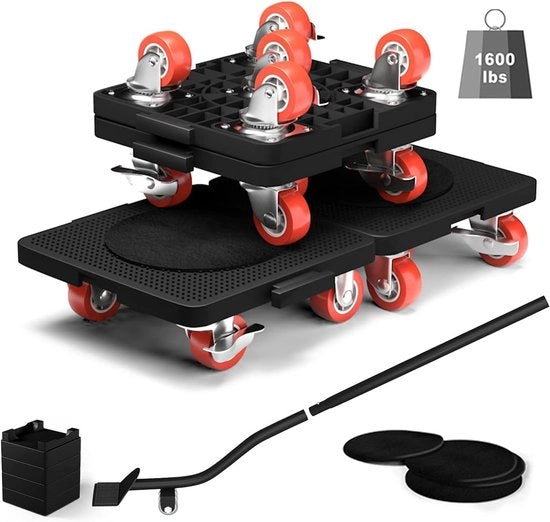 Set di ruote per trasporto mobili, 5 ruote, 300 kg, ruote per ascensore mobili, ruote per trasporto robuste con 1 last lift, connesse, guida per mobili per il trasporto di mobili pesanti