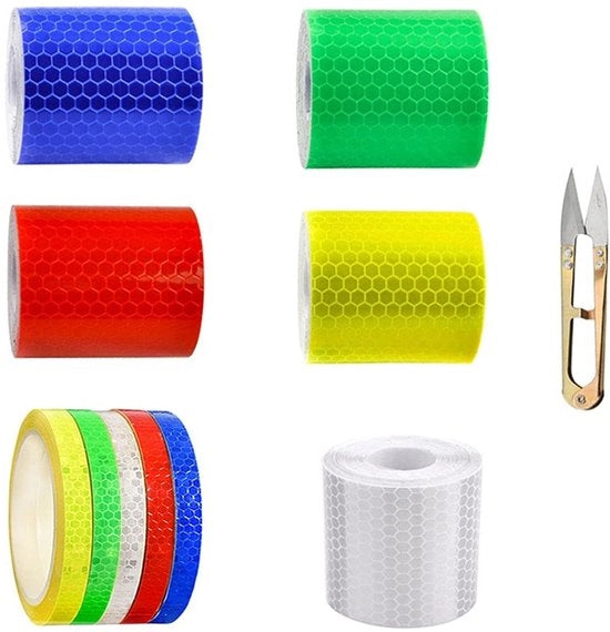 Tape riflettente a 10 rotoli - autoadesivo - nastro di avviso - riflettori - nastro fluorescente - buona aderenza