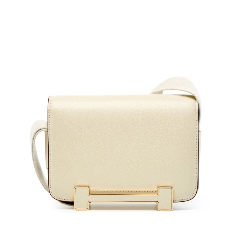 Borsa da donna in vera pelle, borsa a tracolla piccola quadrata, bianca