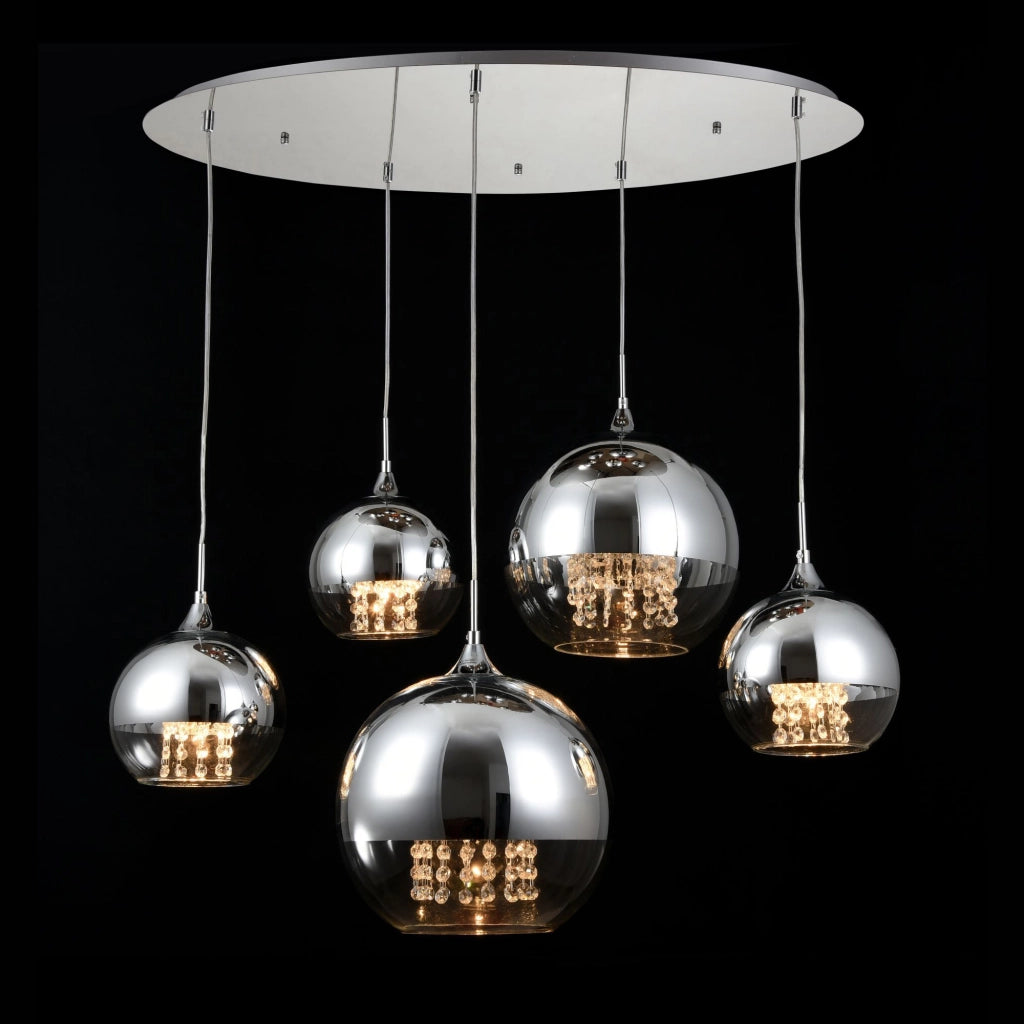 Maytoni Lampadario Contemporaneo Fermi 5 luci E27 nichel metallo vetro