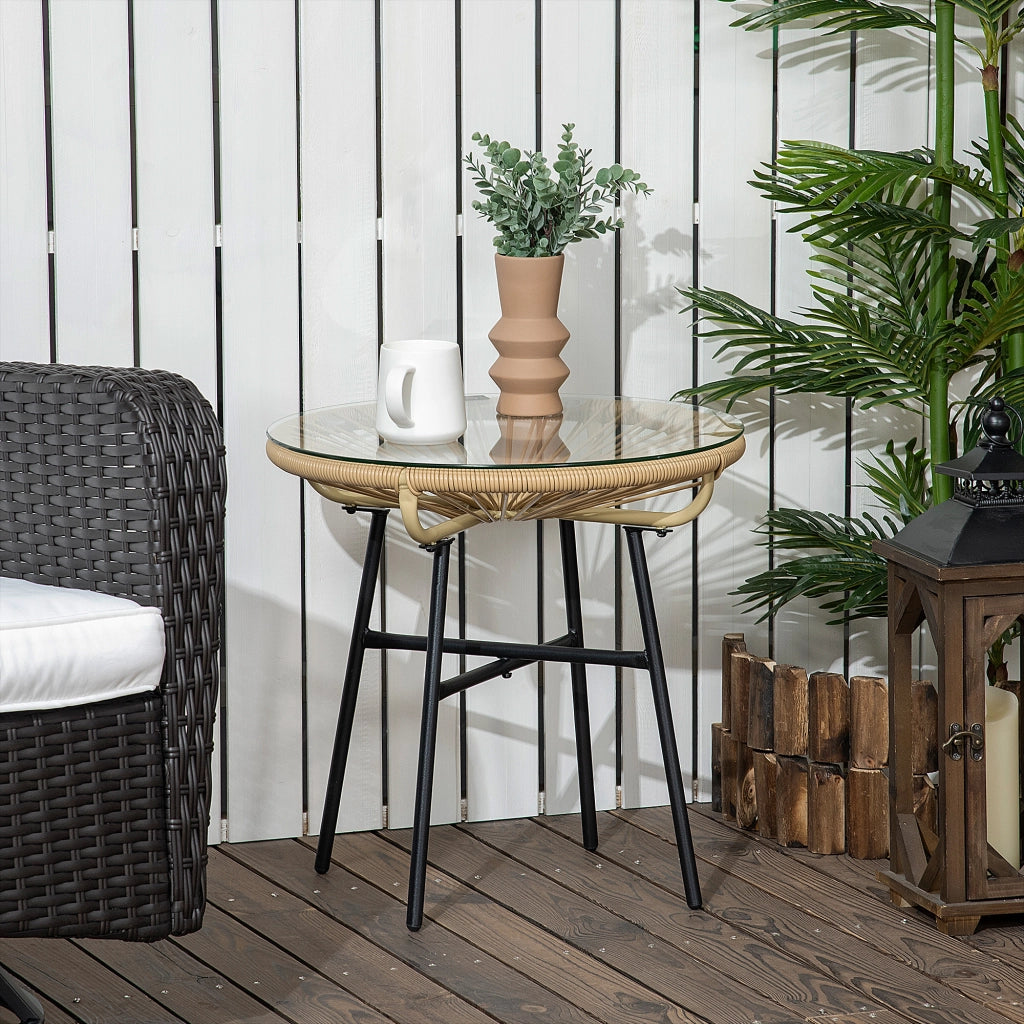Tavolino Da Giardino Stile Boho 50 X 50 X 50 Cm Rattan Beige Per Terrazza E Balcone