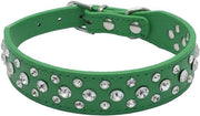 Collare per cane in pelle PU con strass, diamanti e cristallo - nero S M L XL (verde)