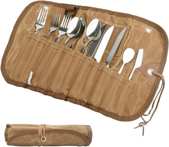 Set di forchette e cucchiai da 11 pezzi outdoor - set di utensili da campeggio - set di utensili da viaggio - borsa di stoccaggio utensili da campeggio portatili - utensili da picnic da riutilizzare outdoor