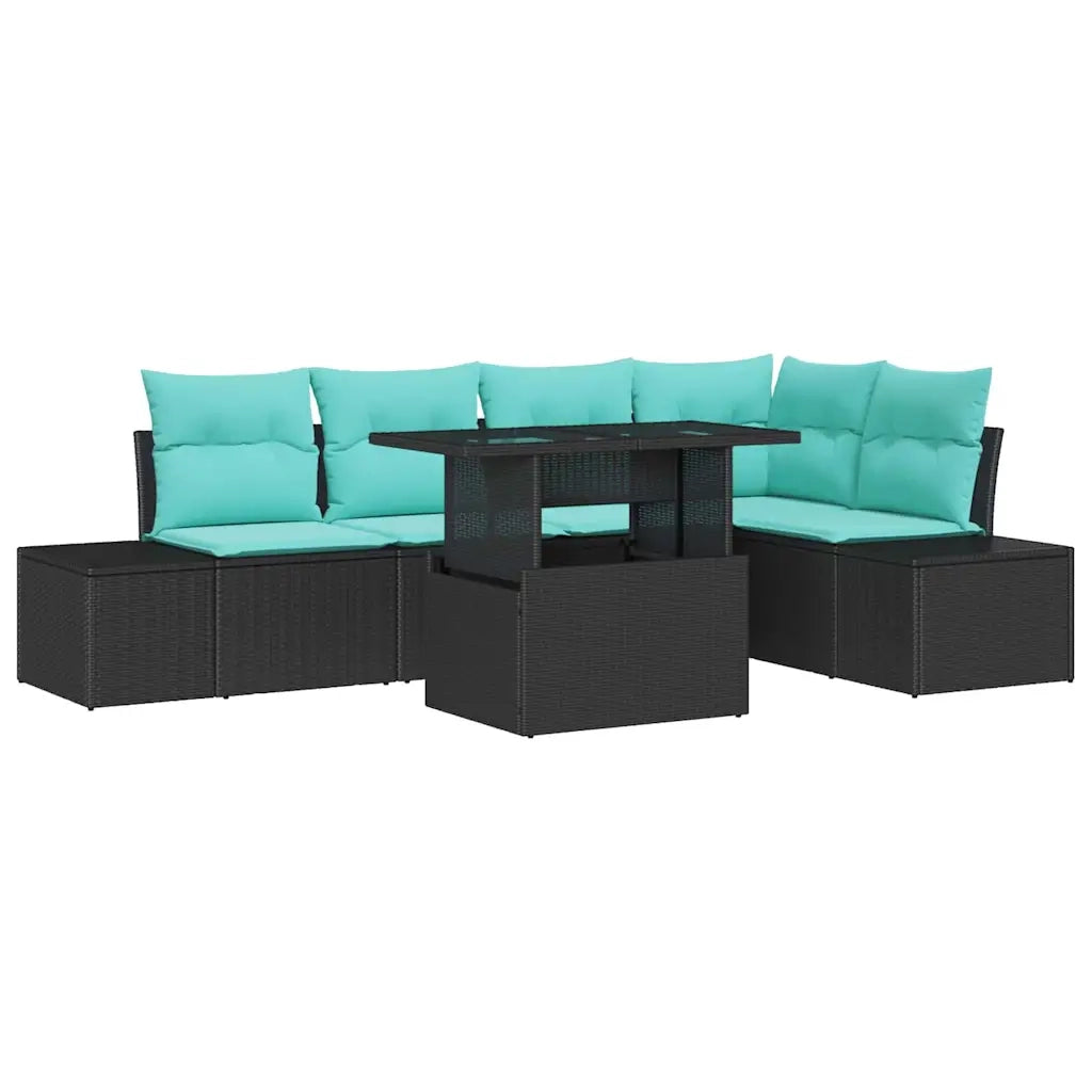 Set Divano da Giardino 6 pz 5-Numero di posti Nero e Blu 3349192