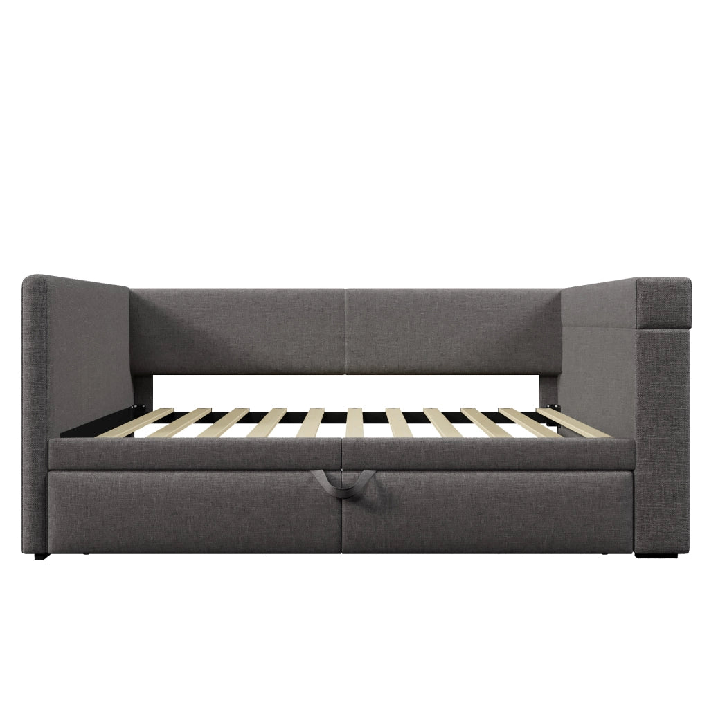Divano letto ULEVR 90x200 cm con letto estraibile, USB, Type-C e portabicchieri, grigio