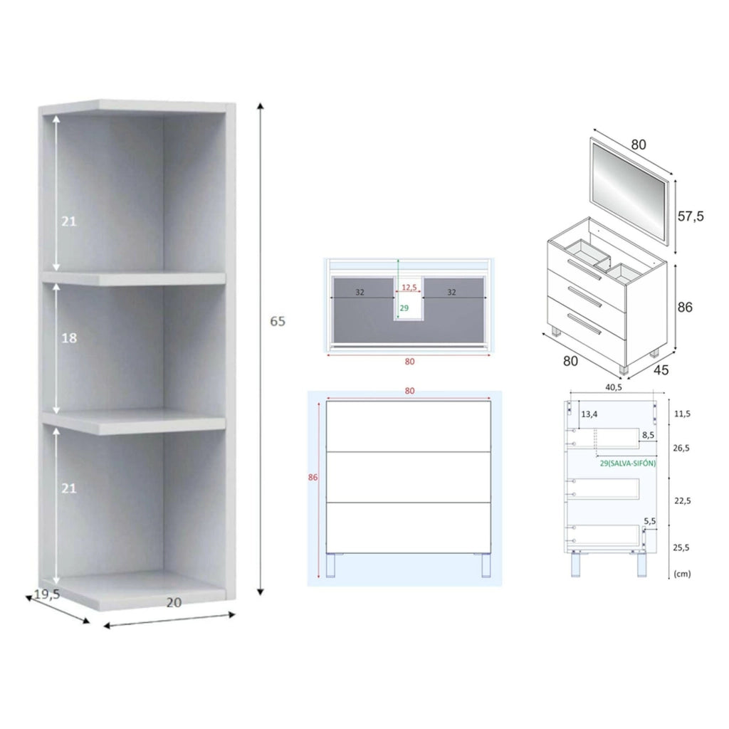 Sesto, set Mobili Bagno Specchio Incluso, Bianco Lucido