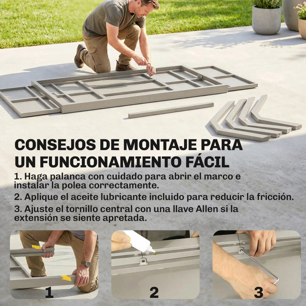 Tavolo da pranzo esterno allungabile per 8-10 persone ¨C zephmum ¨C 154x214 cm, alluminio, effetto legno grigio