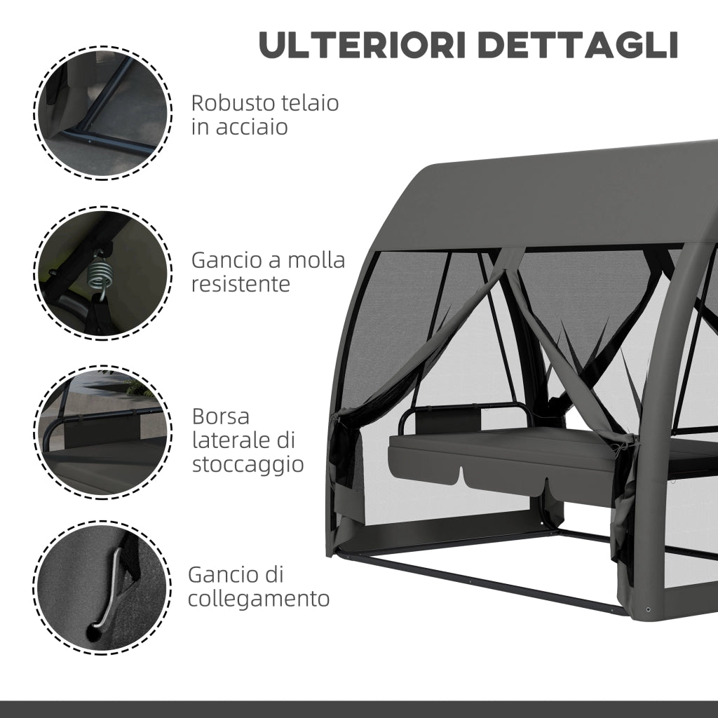 Letto da Giardino Convertibile con Cuscini e Zanzariera ¨C Zephmum ¨C Grigio 240x140x197 cm