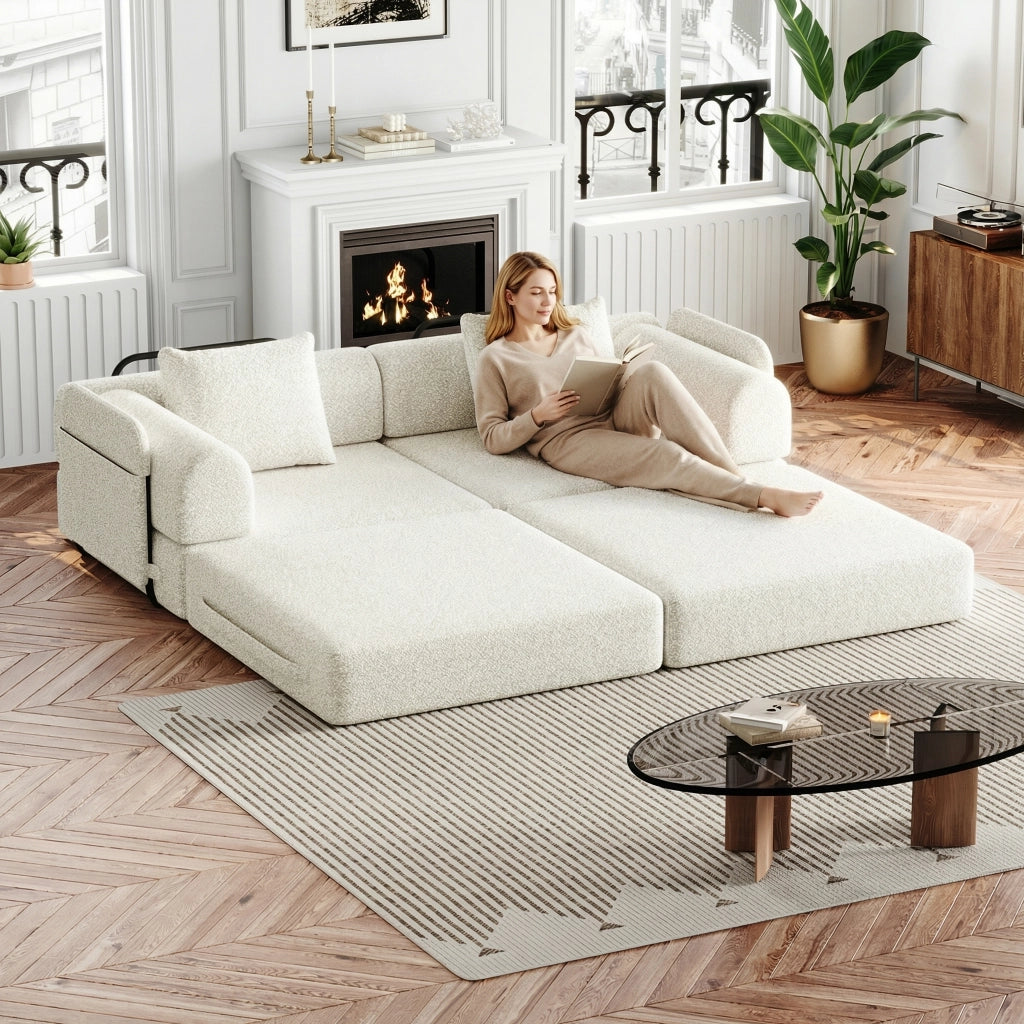 Divano Letto 2 in 1 con Contenitore Bracciolo ¨C Xylo ¨C Struttura Metallo Chenille