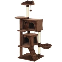 Tiragraffi per Gatti 140 cm con Piattaforme Letto Amaca Scala Pali in Sisal Marrone