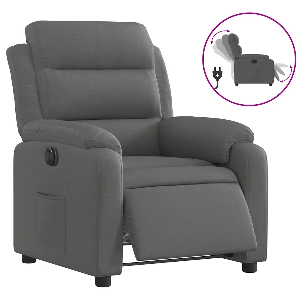 Poltrona | Sedia Relax Elettrica Reclinabile Grigio Scuro in Tessuto