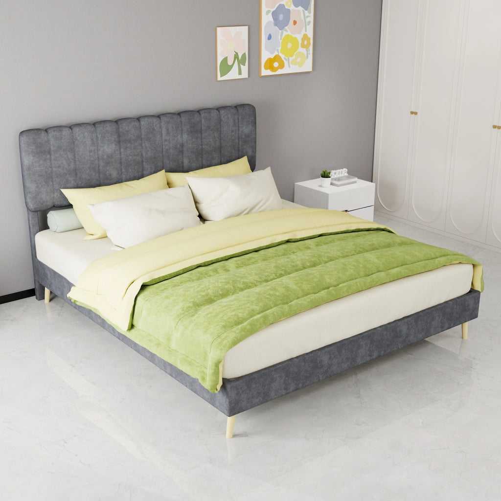 Letto imbottito 160x200 cm in tessuto e metallo, grigio