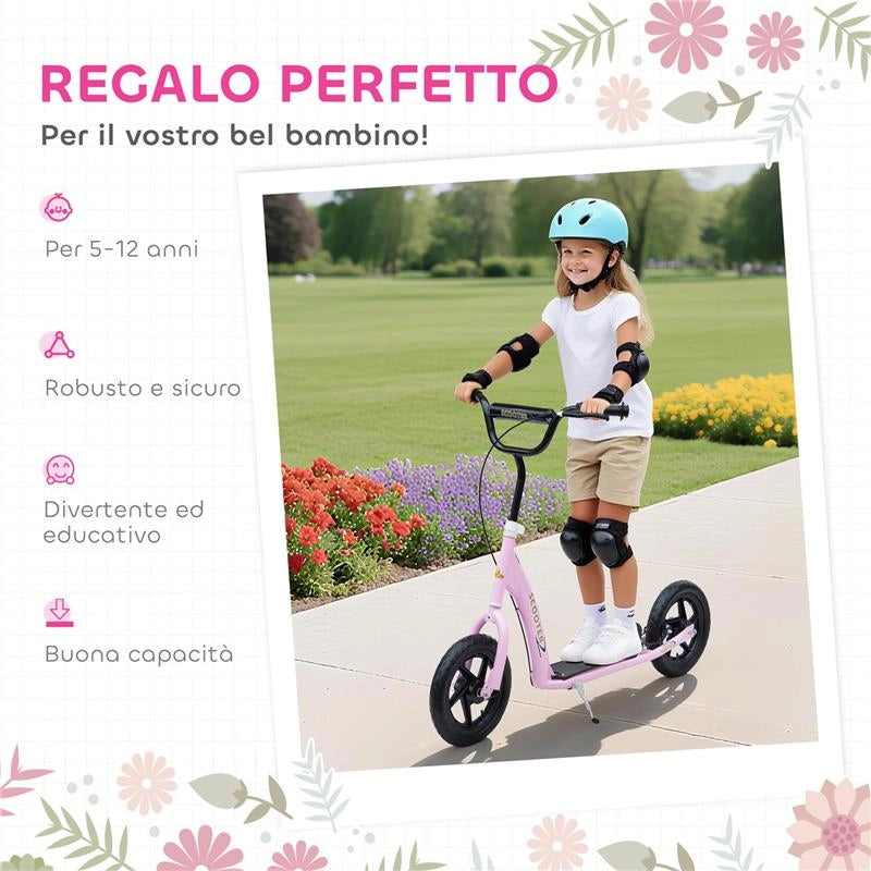 MONOPATTINO PER BAMBINI 5-12 ANNI CON FRENO POSTERIORE E MANUBRIO REGOLABILE, 120X52X80-88 CM, ROSA
