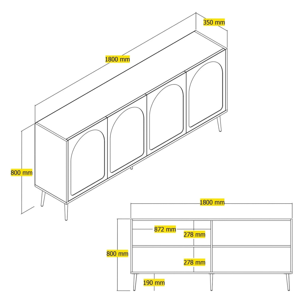 Madia Torno, Credenza 2 Ripiani, 180x35x80h cm Bianco Crema
