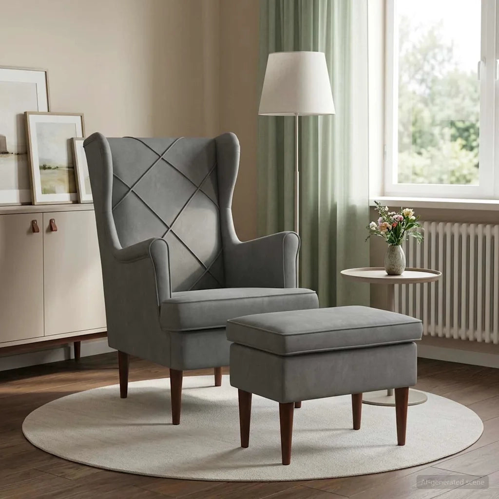 Poltrona con Ottomano 2 pz Grigio Scuro Velluto 3418843