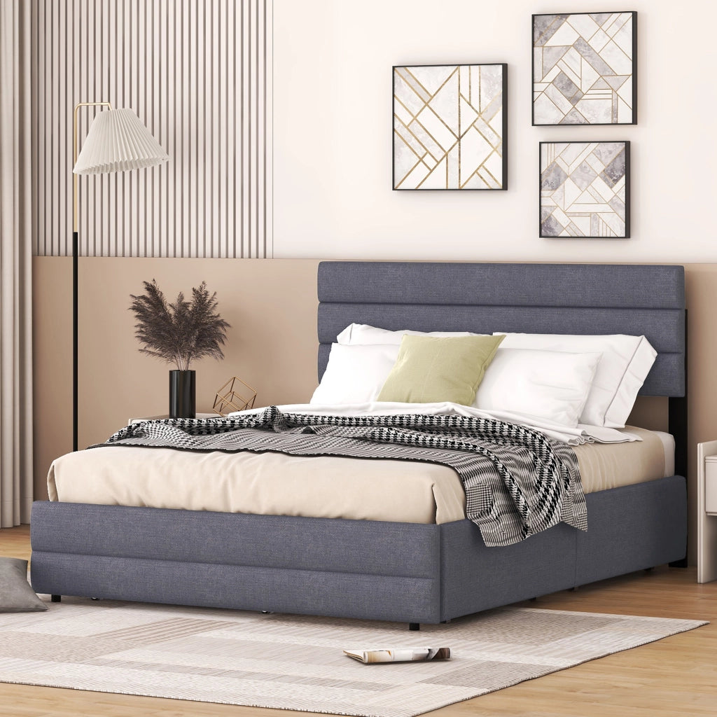 LETTO con letto estraibile e 2 cassetti 140 x 200 cm Grigio Lino