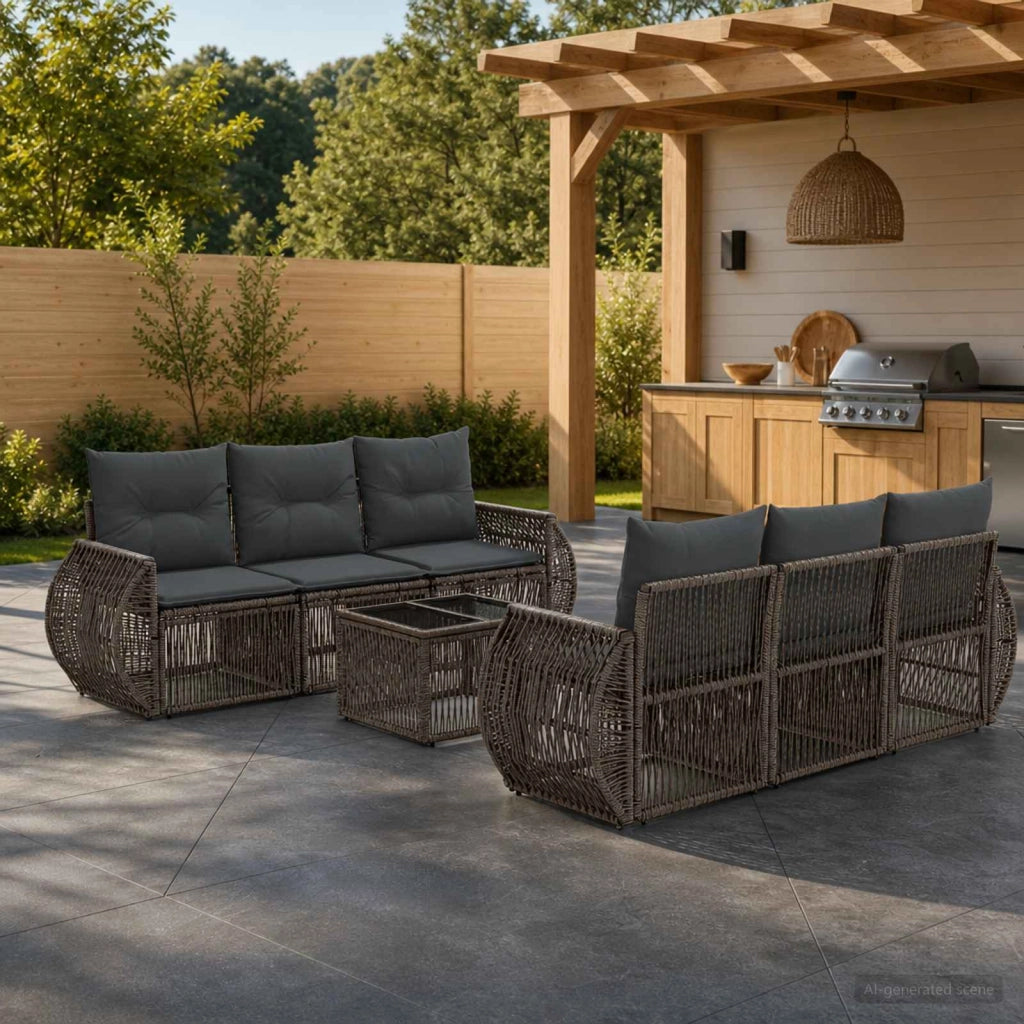 Set Divano da Giardino 7 pz Grigio polyrattan 3435350